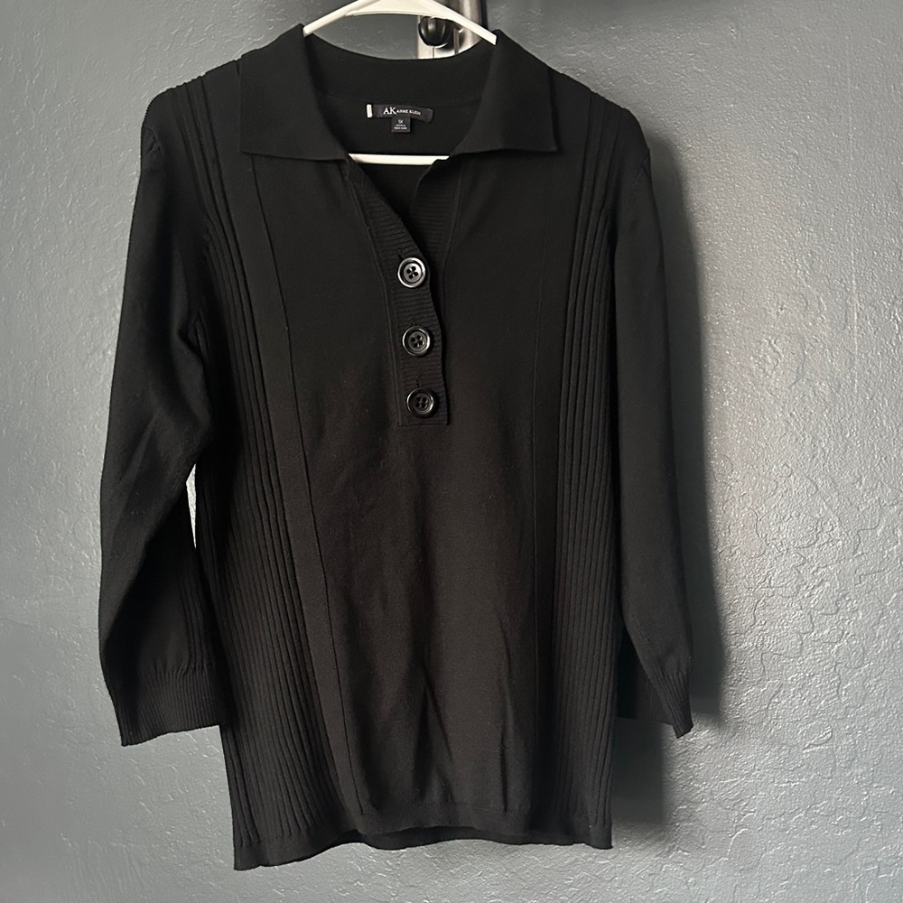 Anne klein 1X Black 3 Button-Down Women's knit top